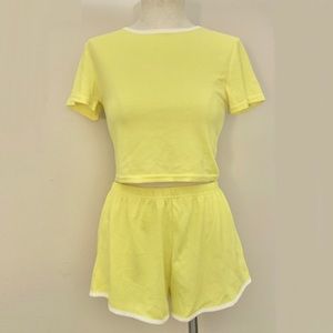 Forever 21 Yellow Ringer Tee and Shorts Two Piece Set